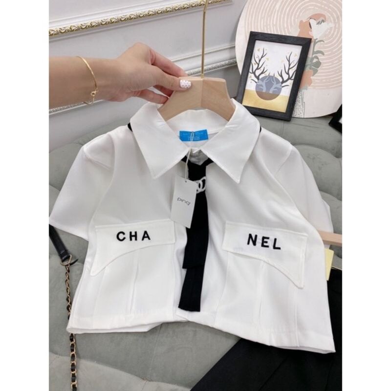 Áo Sơ Mi Croptop Phối Cà Vạt Hot Trend (Fy0905)