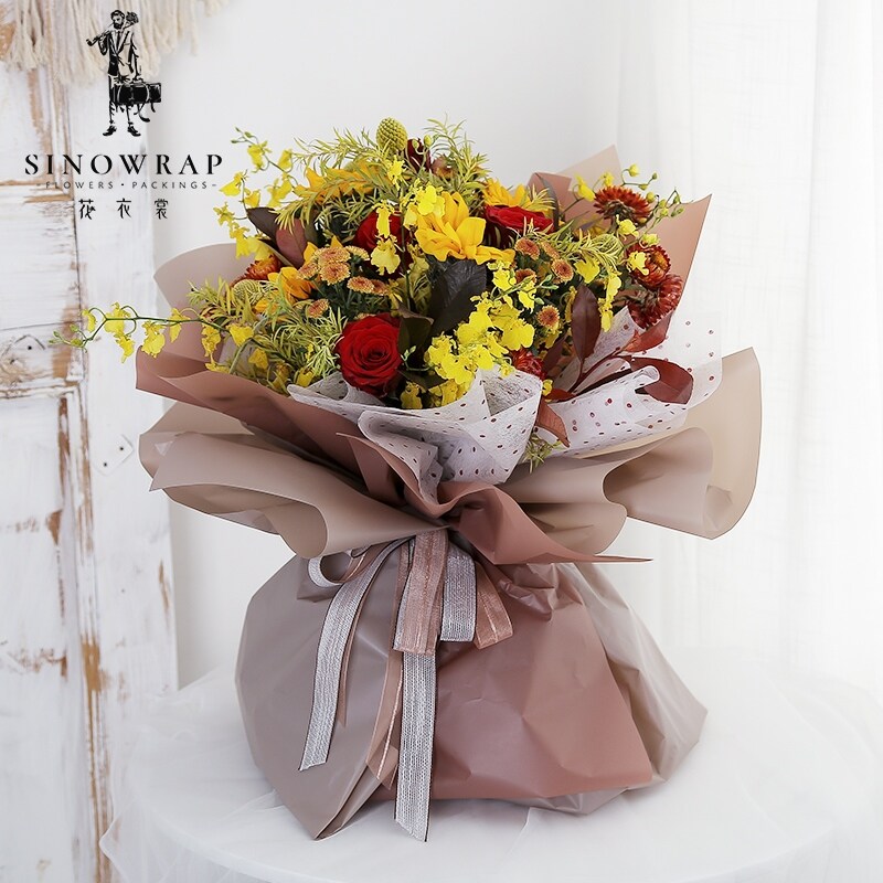 （Green leaf brown forest） 20M Roll solid color plastic waterproof flower wrapping paper