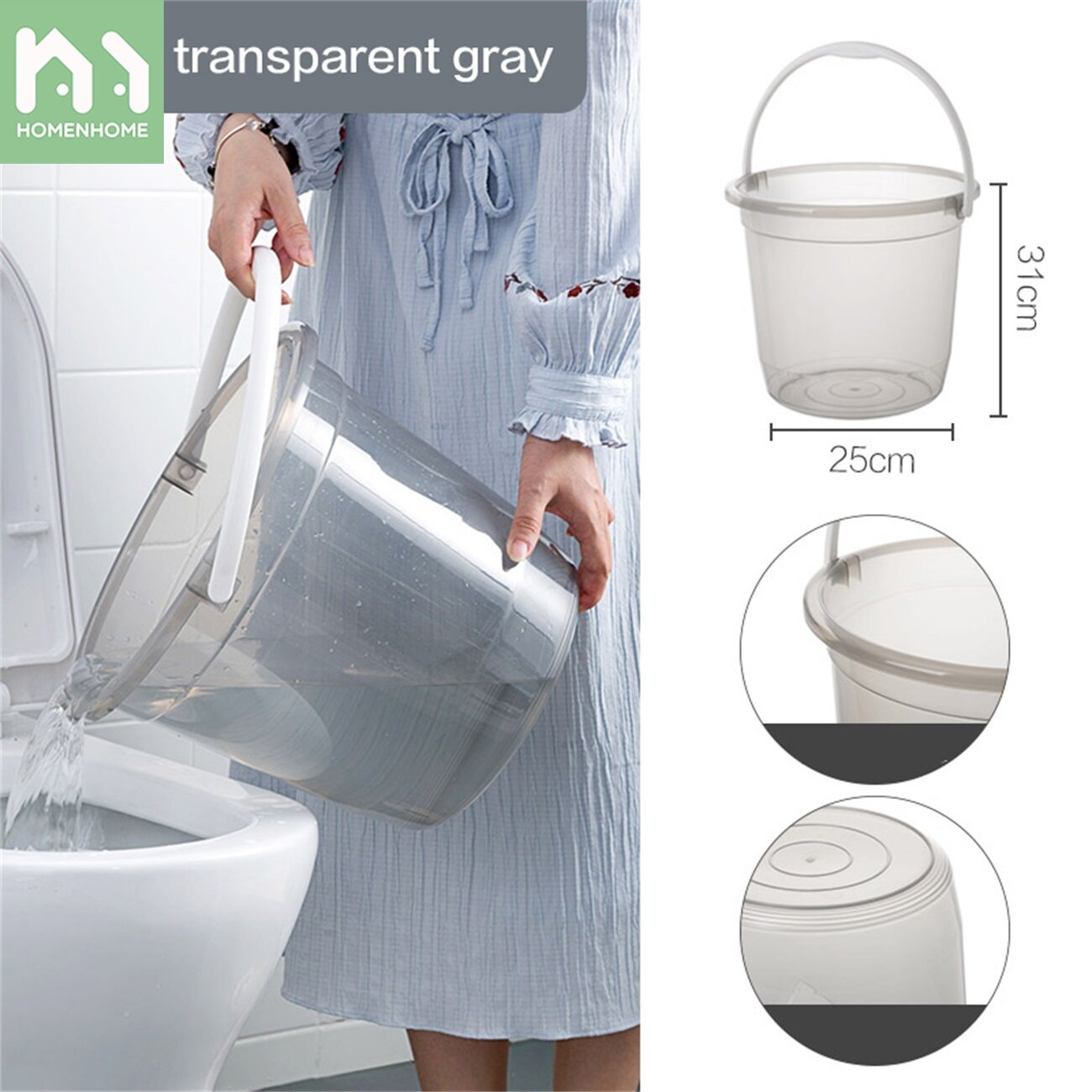 Homenhome Transparent Bucket Portable Plastic Large Student Dormitory Thickened Water Storage Bath and Laundry