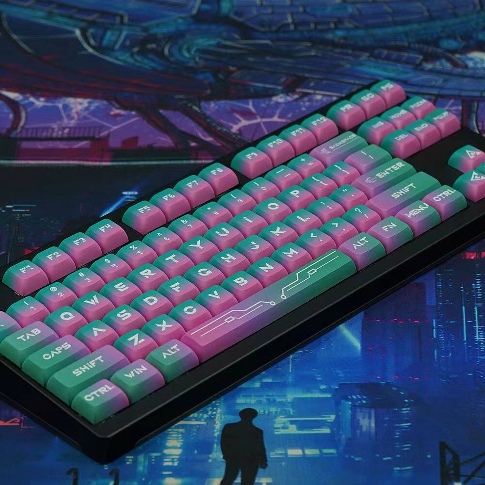 Neon gradient keycap cyberpunk 124 keys xda profile pbt sublimation for cherry mx switch mechanical keyboard rk61/anne pro 2/gk61
