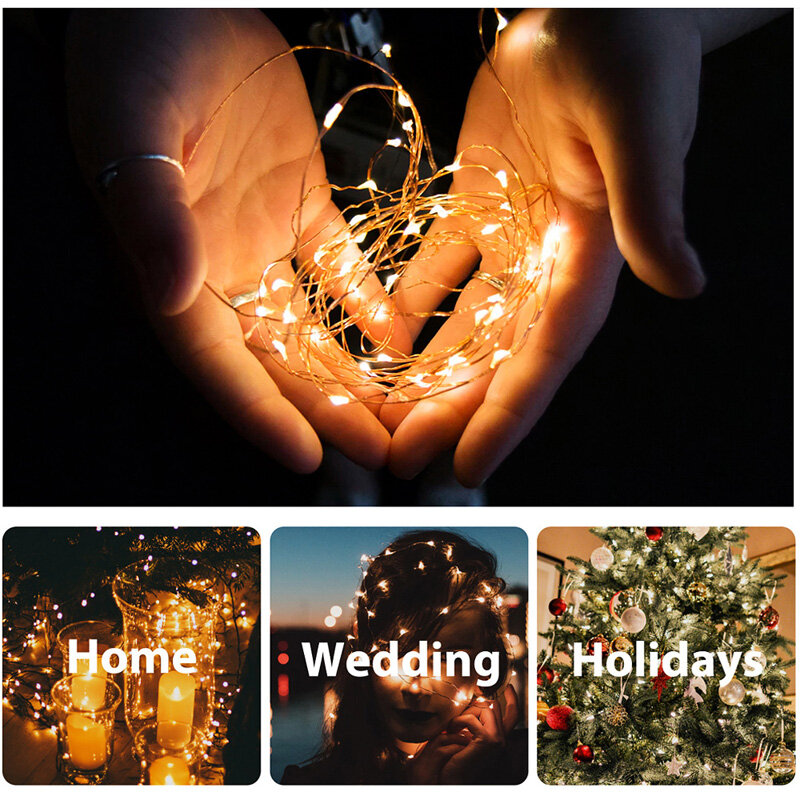 5M/10M LED USB Multi-mode String Light Copper Wire String Fairy Light Strings Lights LED Party Wedding Decoration Garland Festival Warm White 50LED 100LED Fairy Light