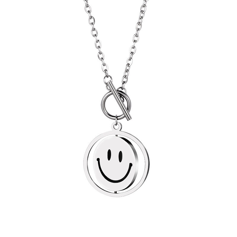 QIWANBA19 Hiphop Personality Men OT Buckle Smiley Face Rotation Choker Circle Necklaces Clavicle Chain Fashion Jewelry