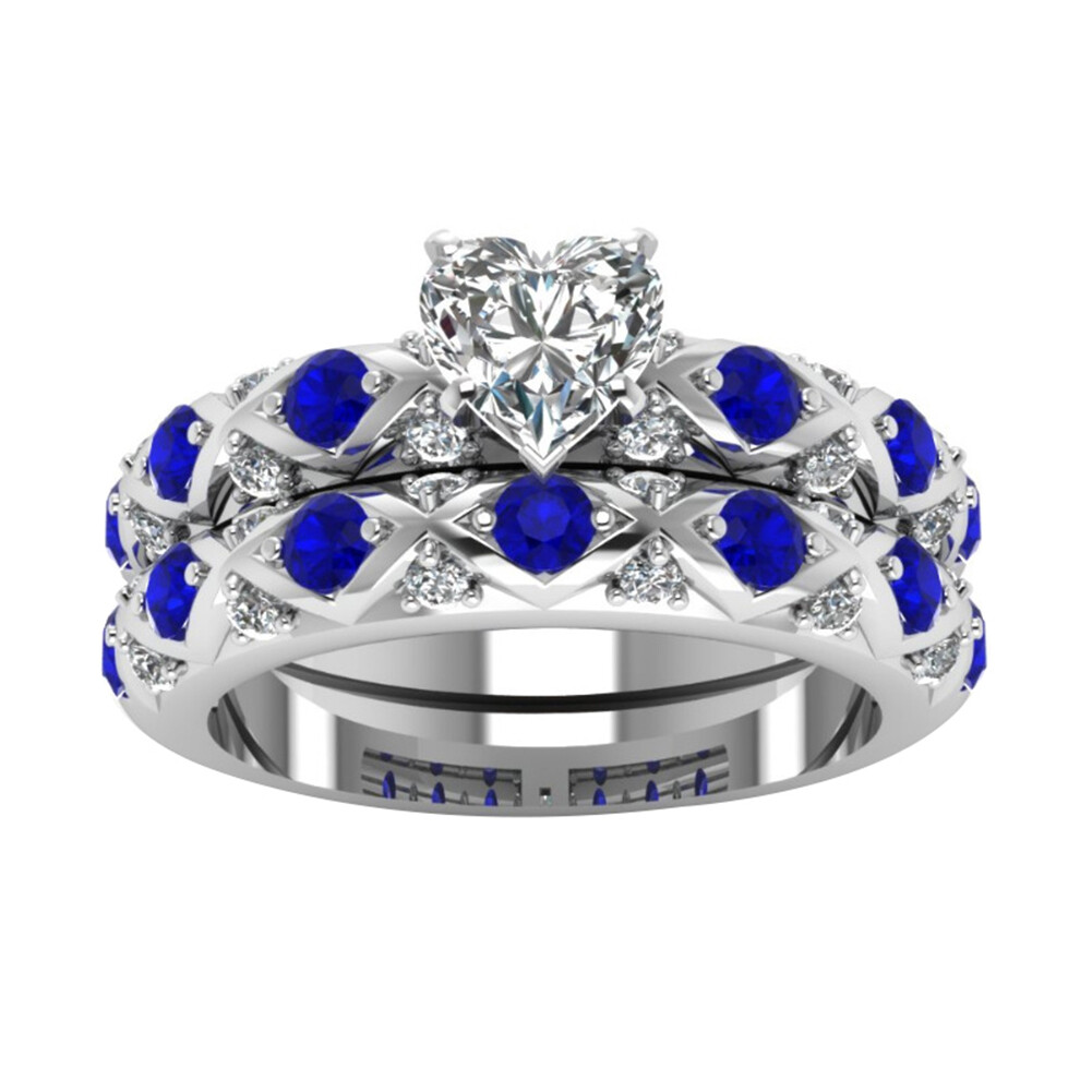 Luxury Women Cubic Zirconia Heart Rhombus Ring Wedding Engagement Jewelry Gift