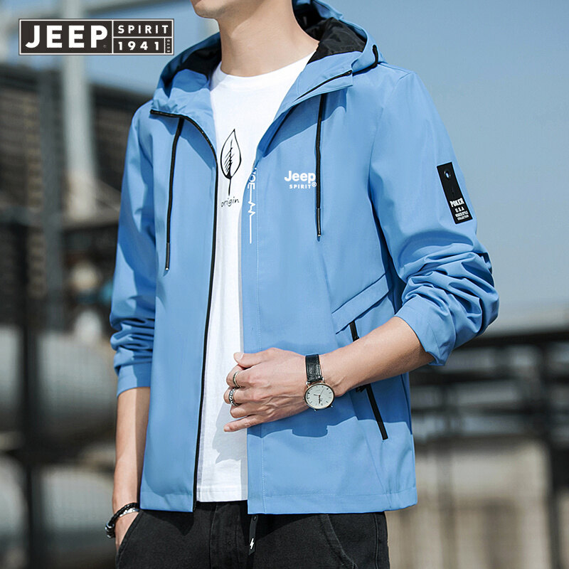 JEEP SPIRIT Spring Jacket Men's Hooded Jacket Youth Korean Style Jacket Windbreaker Hooded Jacket