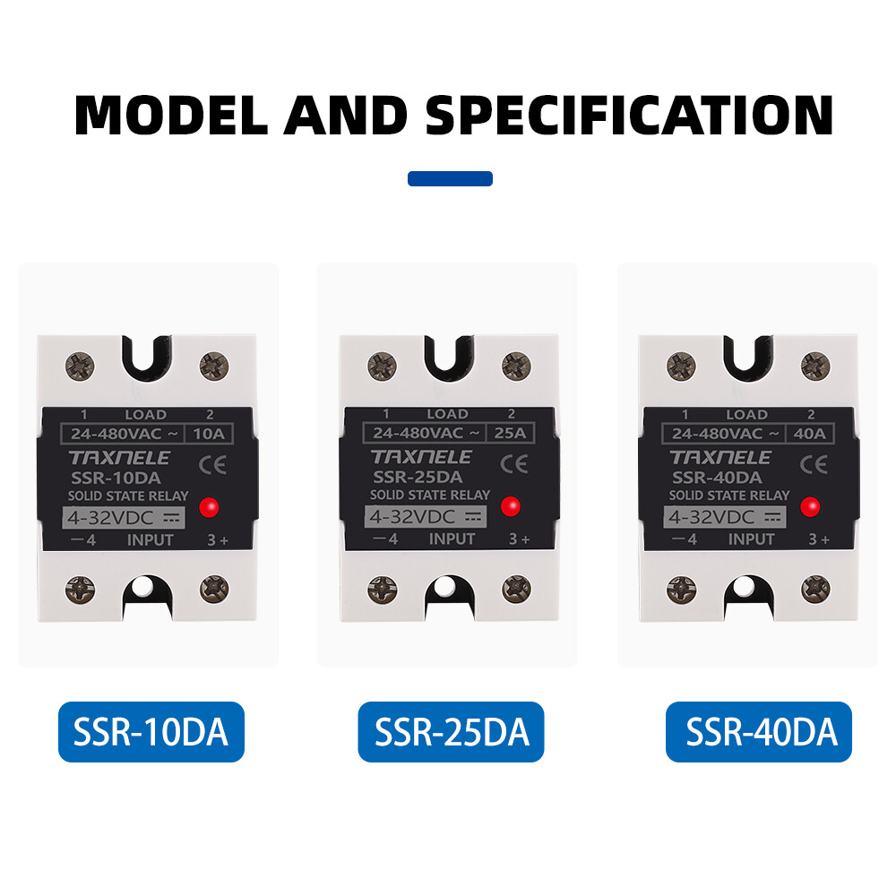 Rơ Le Trạng Thái Rắn SSR 40DA SSR 25DA 10DA Rơ Le Trạng Thái Rắn Đầu Vào DC Đến AC 4-32VDC 24-480VAC Công Nghiệp SSR Đơn Màu Đen