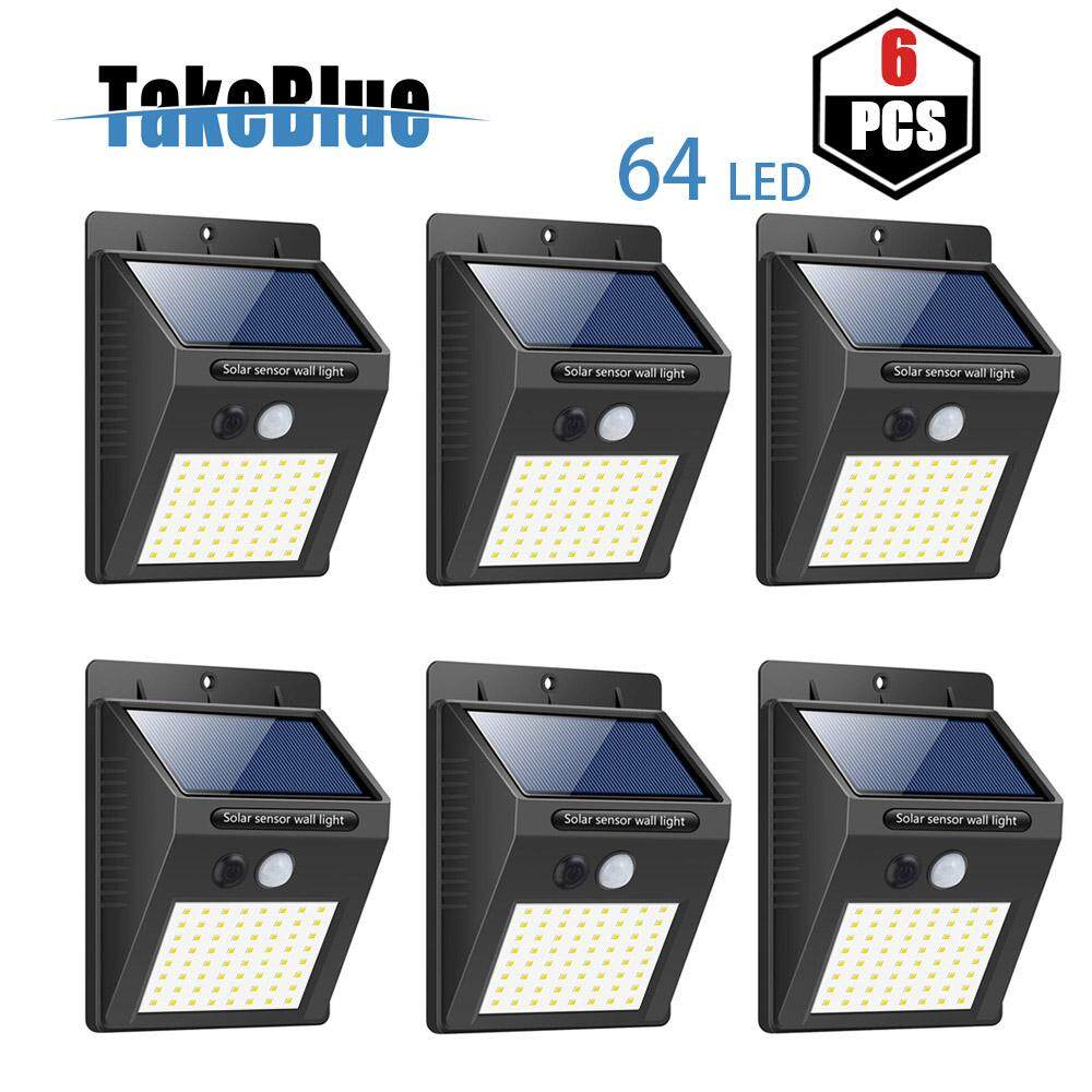 TakeBlue 35/48/64 ĐÈN LED Năng Lượng Mặt Trời Ngoài Trời 3 Chế Độ Thông Minh Chống Nước Năng Lượng Mặt Trời Cảm Biến Chuyển Động Ánh Sáng Không Dây an ninh Đèn Tường Bên Ngoài Đèn Driveway Sân Vườn Con Đường 6 Gói