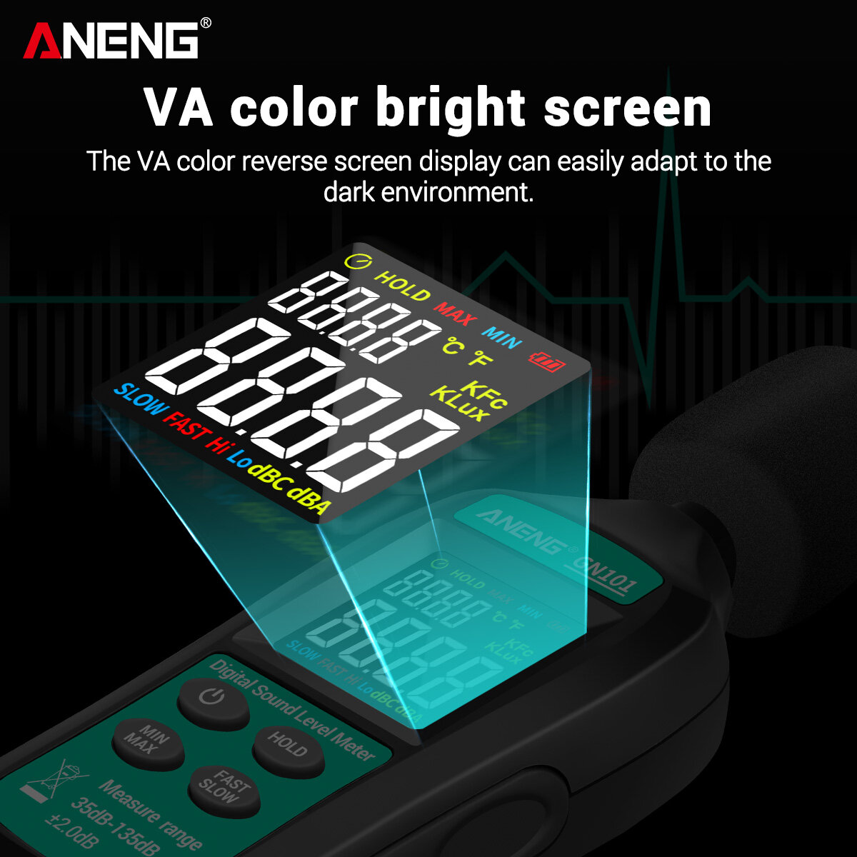 Smart Sensor Digital Noise Meter 35db-135db Decibel Meter LCD Display Sound Level Meter High-precision Sound Decibel Monitor Professional Noise Tester Household Noise Measuring Instrument with Condenser Microphone