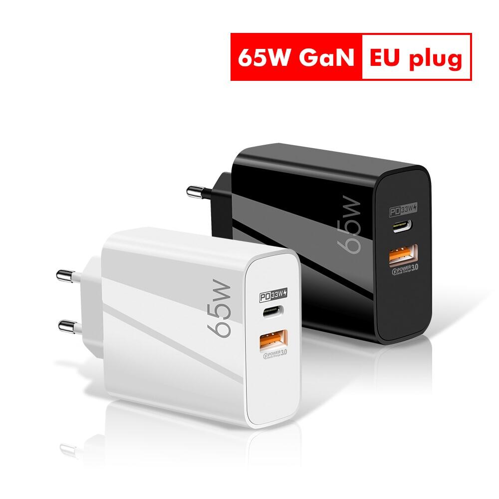 Bộ Sạc GaN 65W Loại C PD USB QC 4.0 Sạc Nhanh Phích Cắm EU Bộ Chuyển Đổi