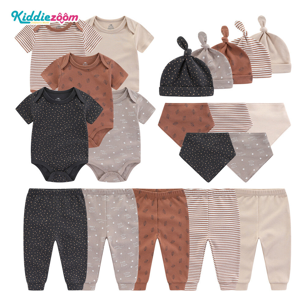 Kiddiezoom Newborn Baby Clothes Set 20 Pieces Babys Needs Newborn Set 100% Cotton Maple Leaf Style Baby New Fashion Jumpsuit Soft And Comfortable Baby Birth Gift Set 0-12Months Baby Pajamas Ready Stock