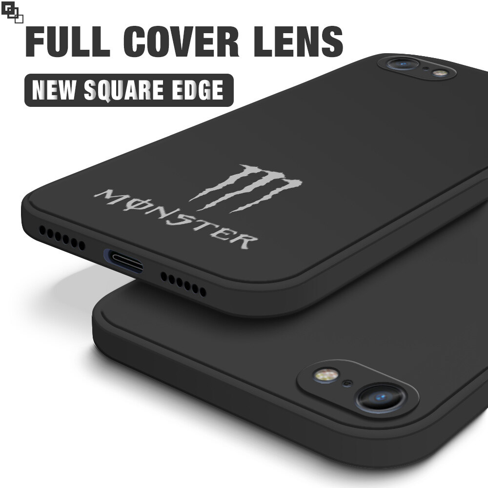 For iPhone 5 5s 6/6S 6 Plus/6s Plus 7/8 7 Plus/8 Plus 11 12 11 Pro 12 Pro 11 Pro Max 12 Pro Max 12 Mini X XS XS Max XR Fashion Monster Energy Silicone Square Edge Mobile Phone Casing Full Cover Camera Shockproof Rubber Cases