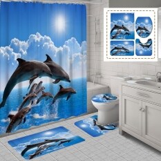 [Thảm queena] Bộ Rèm Phòng Tắm Chống Nước phòng tắm cá heo có 12 móc thảm thảm chống trượt tắm có thể giặt bằng polyester Tấm phủ Bệ ngồi toilet thảm
