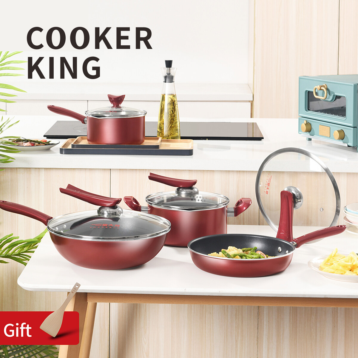 Cooker King Non Stick Cookware Set 5pcs With Lid,Suitable For All Stove