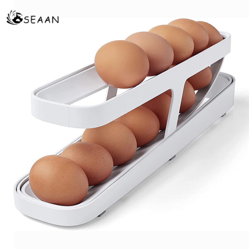 Automatic Eggs Storage Box Plastic Rolling Eggs Holder Basket Container Dispenser Organizer Closet For Fridge Kitchen Egg Tray