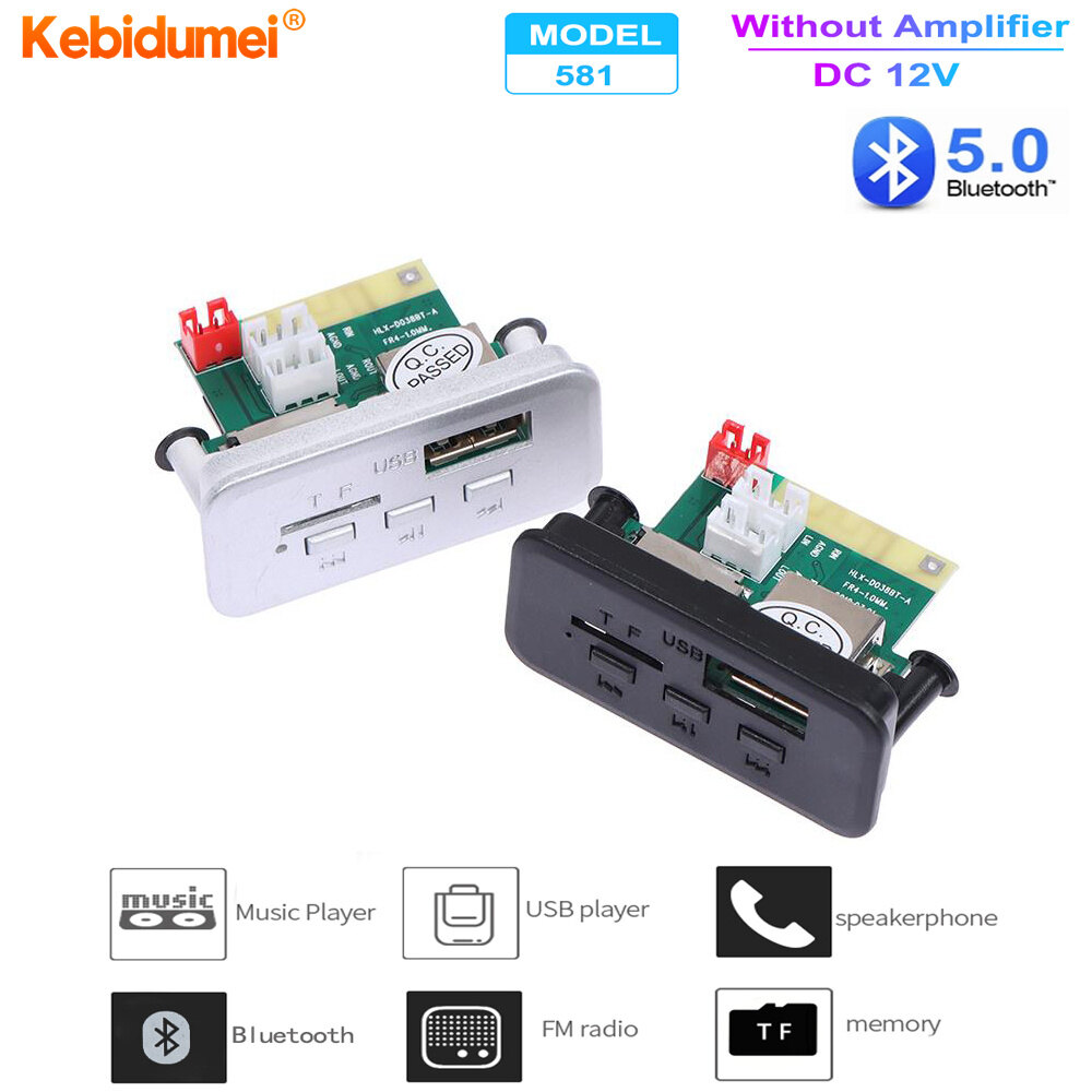 Kebidumei DC 12V MP3 Decoder Board Car Audio FM Radio Module Handsfree Bluetooth 5.0 MP3 For Speaker Support USB TF AUX