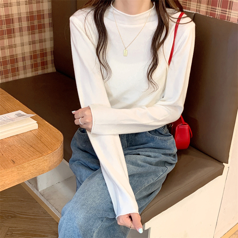 IELGY women's solid color half turtleneck long sleeve knitted bottoming shirt