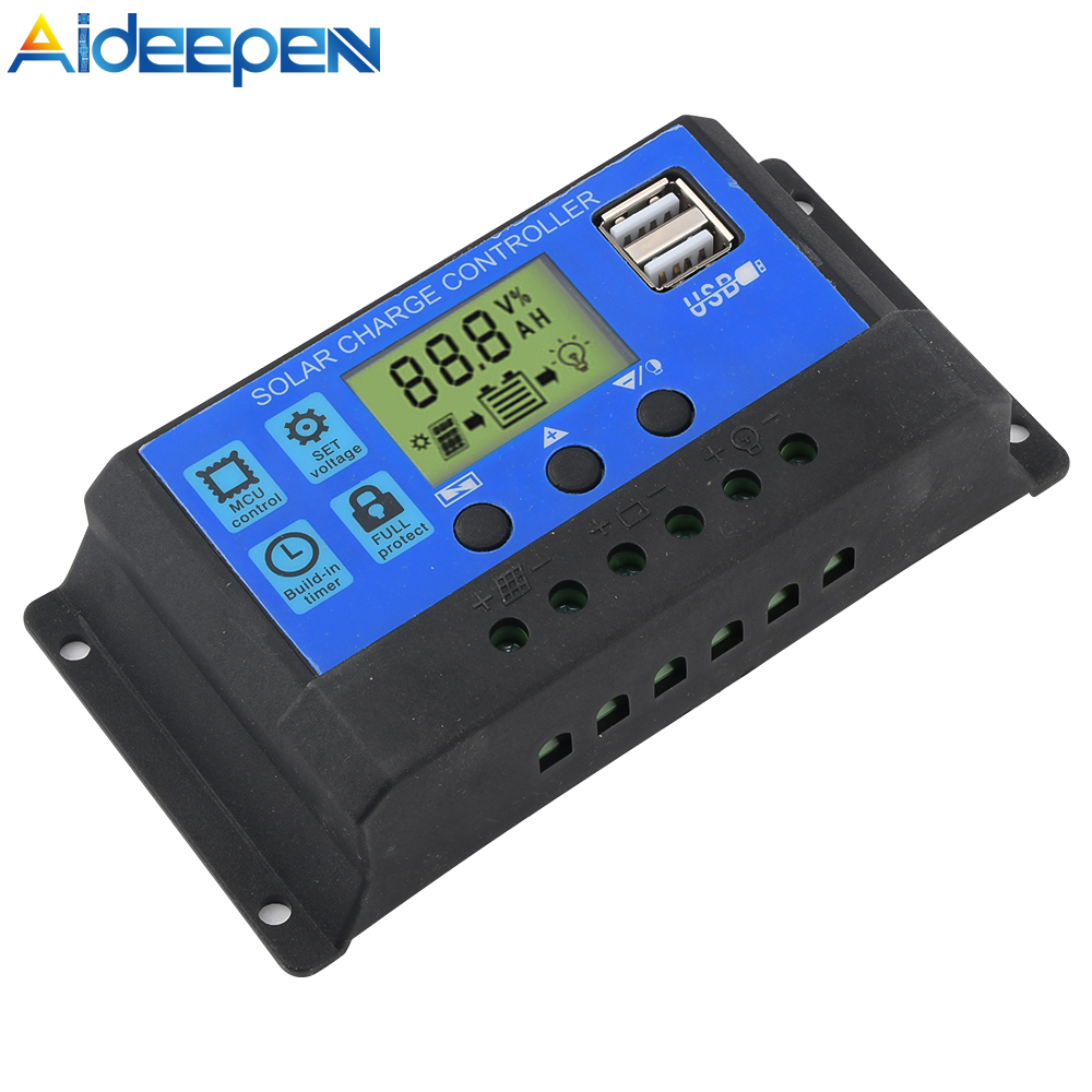 【READY】Aideepen Bộ Điều Chỉnh Sạc Pin Năng Lượng Mặt Trời 12V/24V 30A/20A/10A Bộ Điều Khiển Bảng Điều Khiển Năng Lượng Mặt Trời Màn Hình LCD Với Đầu Ra USB Kép Quản Lý Sạc PWM 3 Pha Hoàn Chỉnh