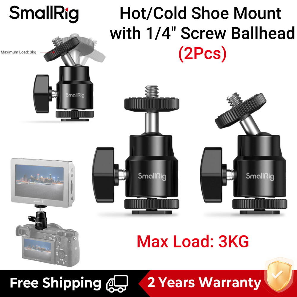 SmallRig Camera Hot Shoe Mount Cold Shoe Mount (2Pcs) with 1/4" Screw Ballhead for Monitor Mirrorless Video Light Microphone 2059