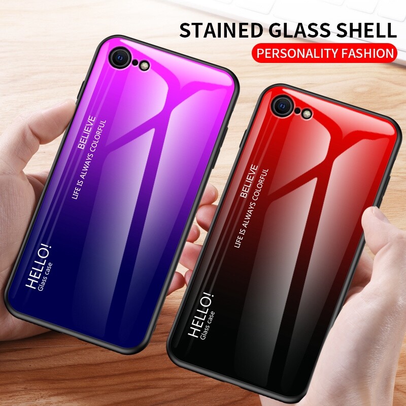 Zeallion for [Apple iPhone SE 2020] Gradient Tempered Glass Back Cover Protective Phone Case