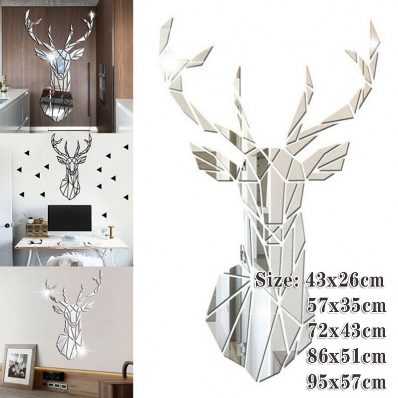 Hình Dán Tường Đầu Hươu Hình Học, Miếng Dán Tường Đầu Hươu 3D Tự Làm Tại Nhà Trang Trí Gương Sticker NGHỆ THUẬT Gương Dán Tường Bề Mặt Cho Trẻ Em Phòng Trang Trí Nội Thất