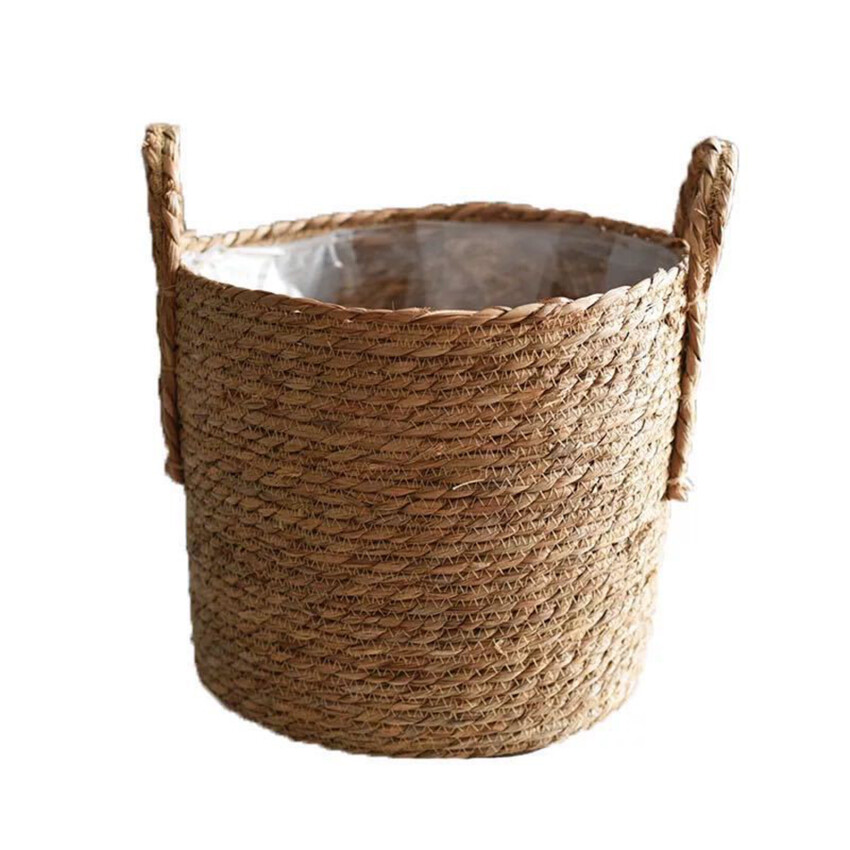 Handmade Woven Planter Basket Laundry Storage Decorative Basket Straw Wicker Rattan Seagrass Garden Flower Pot Storage Basket