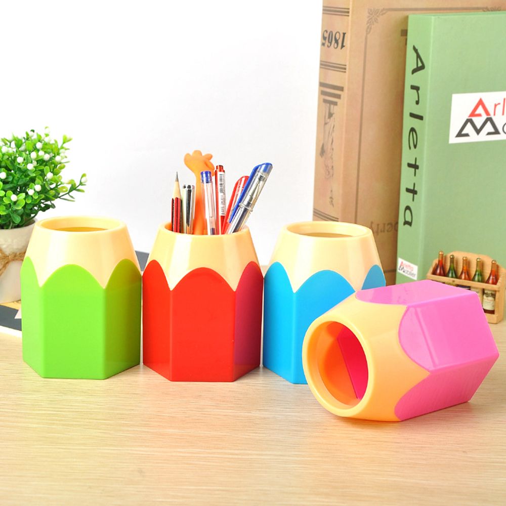 MMLUCK Colorful Desktop Decoration Storage Box Pencil Shaped Stationery Organizer Display Container Pen Cup Holder Makeup Brush Pot