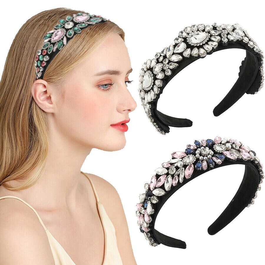 1Pc Baroque Rhinestone Crystal Hairband Women Embellished Headband Jewelled Crystal Crown Hair Hoop Hair Accessory