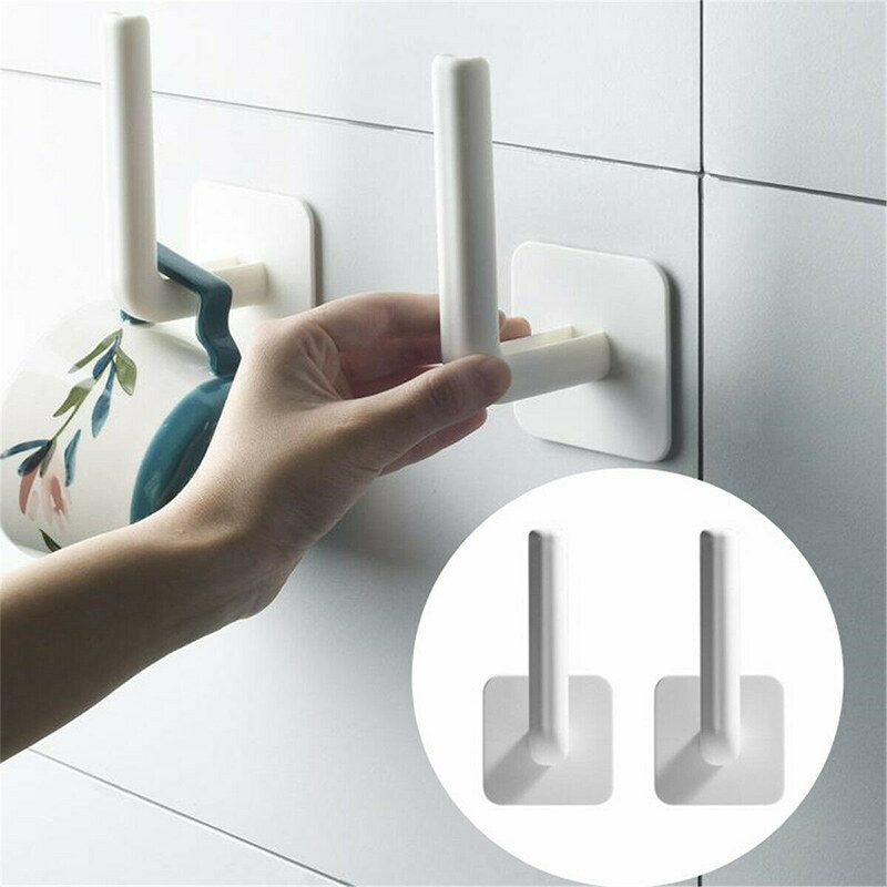 2pcs L-shaped Kitchen Cup Paper Roll Rack Wall-mounted Non-perforated Hook for Bathroom Kitchen Self-adhesive Towel Paper Towel Storage Rack