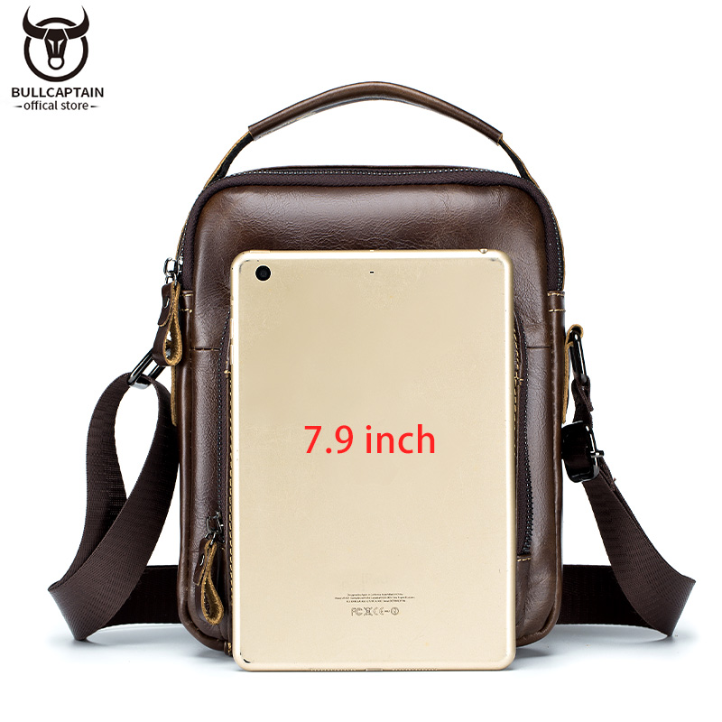 BULLCAPTAIN Leather Shoulder Messenger Bag Men's Classic Retro Multifunctional Double-Layer Storage Hanging Keychain Handbag