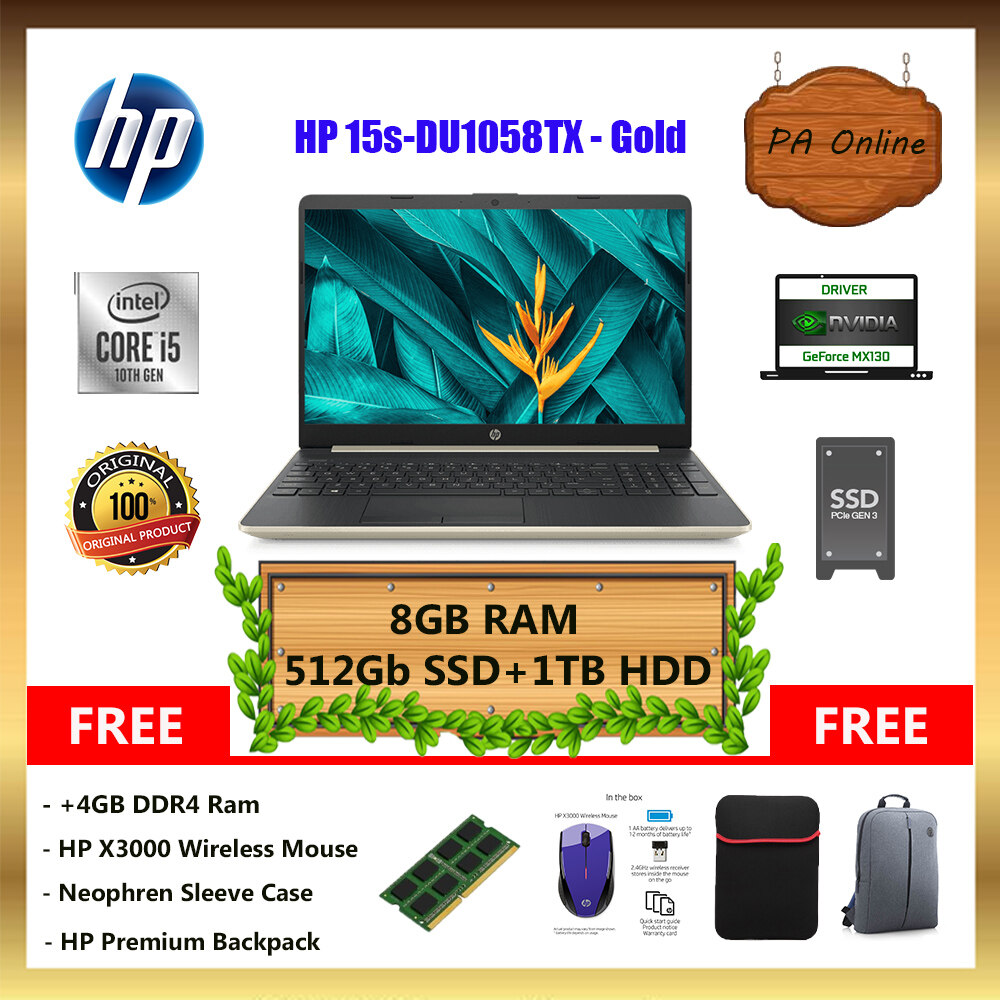 HP 15S-DU1057TX - Intel Core i5-10210u /8GB or 16GB Ram /512GB SSD+1TB HDD /15.6 FHD LED /2GB NVD MX130 /Win 10 /2 Years Malaysia