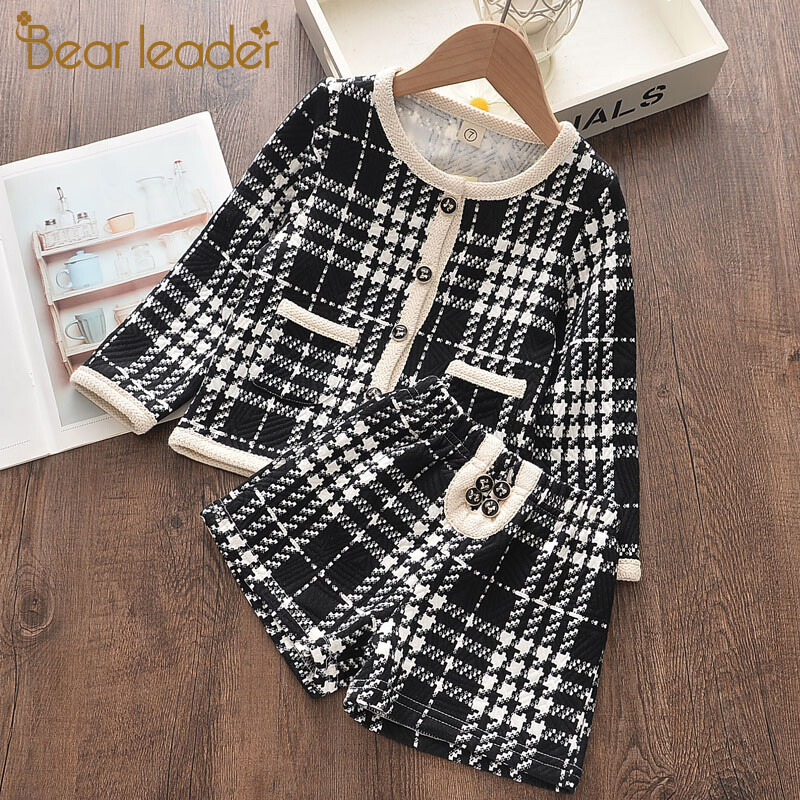 Bear Leader Girls Autumn Clothing Sets 2024 Fashion Plaid Outfits Kids Casual Clothes Top Coat and Pants 2pcs Costumes Winter Suit 3 7Y