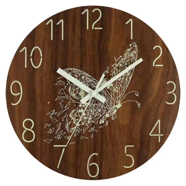 12 Inch Luminous Wall Clock Wood Silent Light In Dark Night Nordic Fashion Mute Non Ticking With Night Light Decor Luminescence