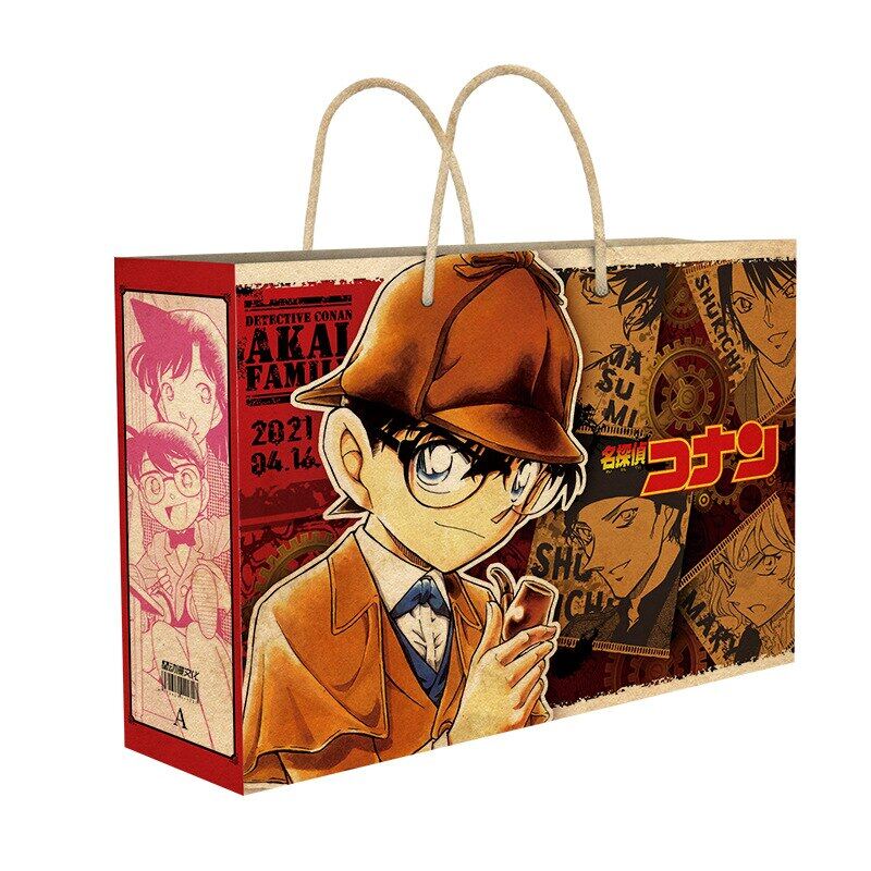 Anime Detective Conan Luckys Gift Bag Retro Brown Kraft Paper Collection Toy Include Poster Postcard Keychains Balloon Gifts