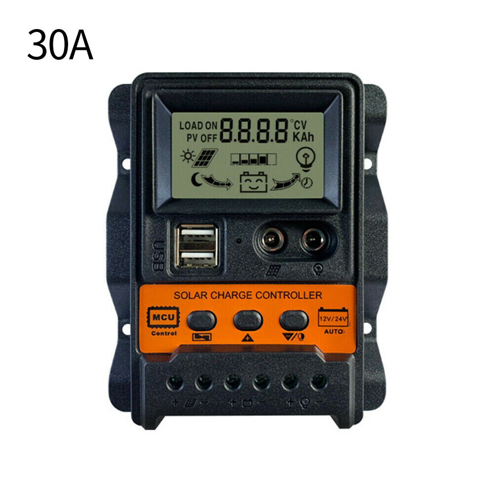 E life smart store 30a 20a 10a solar pv battery charge controller 12v 24v solar panel voltage regulator lcd display dual usb with load