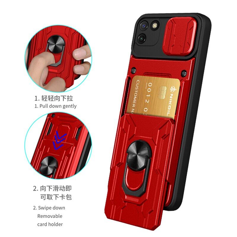 For oppo realme c11 2021 case slide camera card slot phone case for realme c20 c21 magnetic ring back cover
