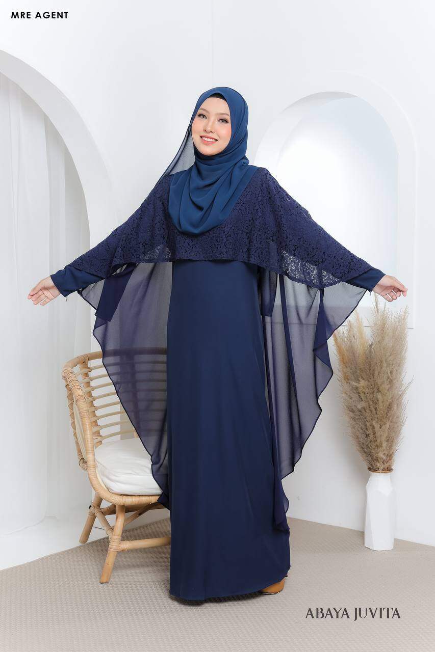 DRESS JUBAH WARNA NAVY BLUE DRESS ABAYA JUVITA JUBAH DRESS LACE CHIFFON Lazada