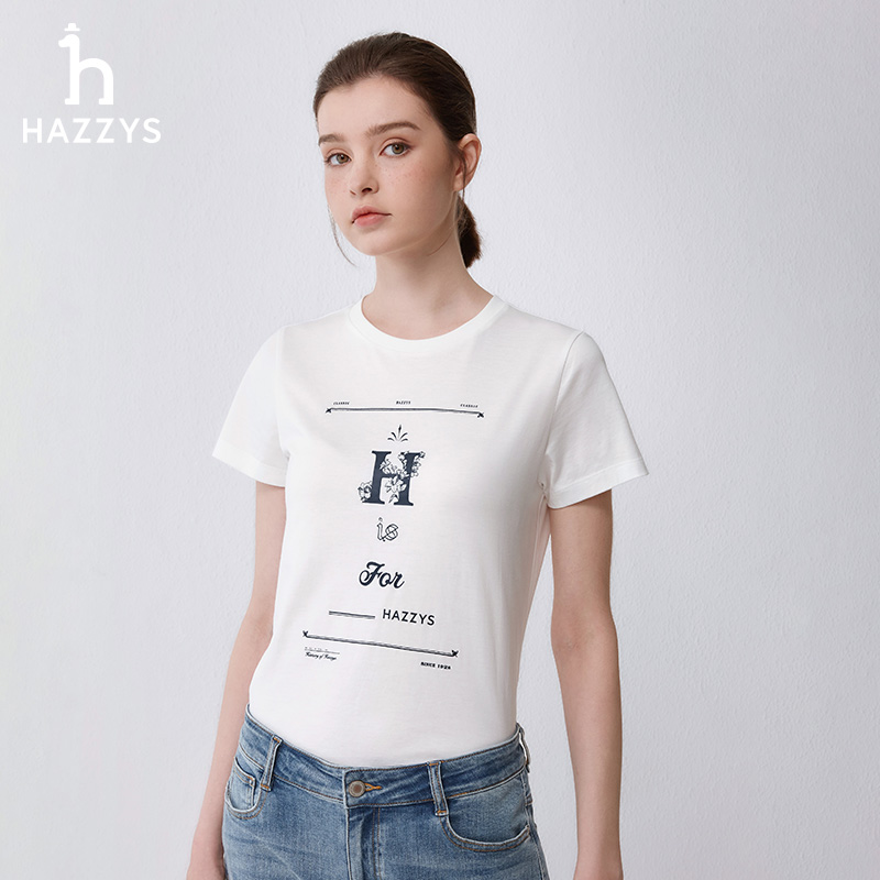 Hazzys Summer Casual Printed Top T-shirt T-shirt Crew Neck Short Sleeve T-Shirt Women