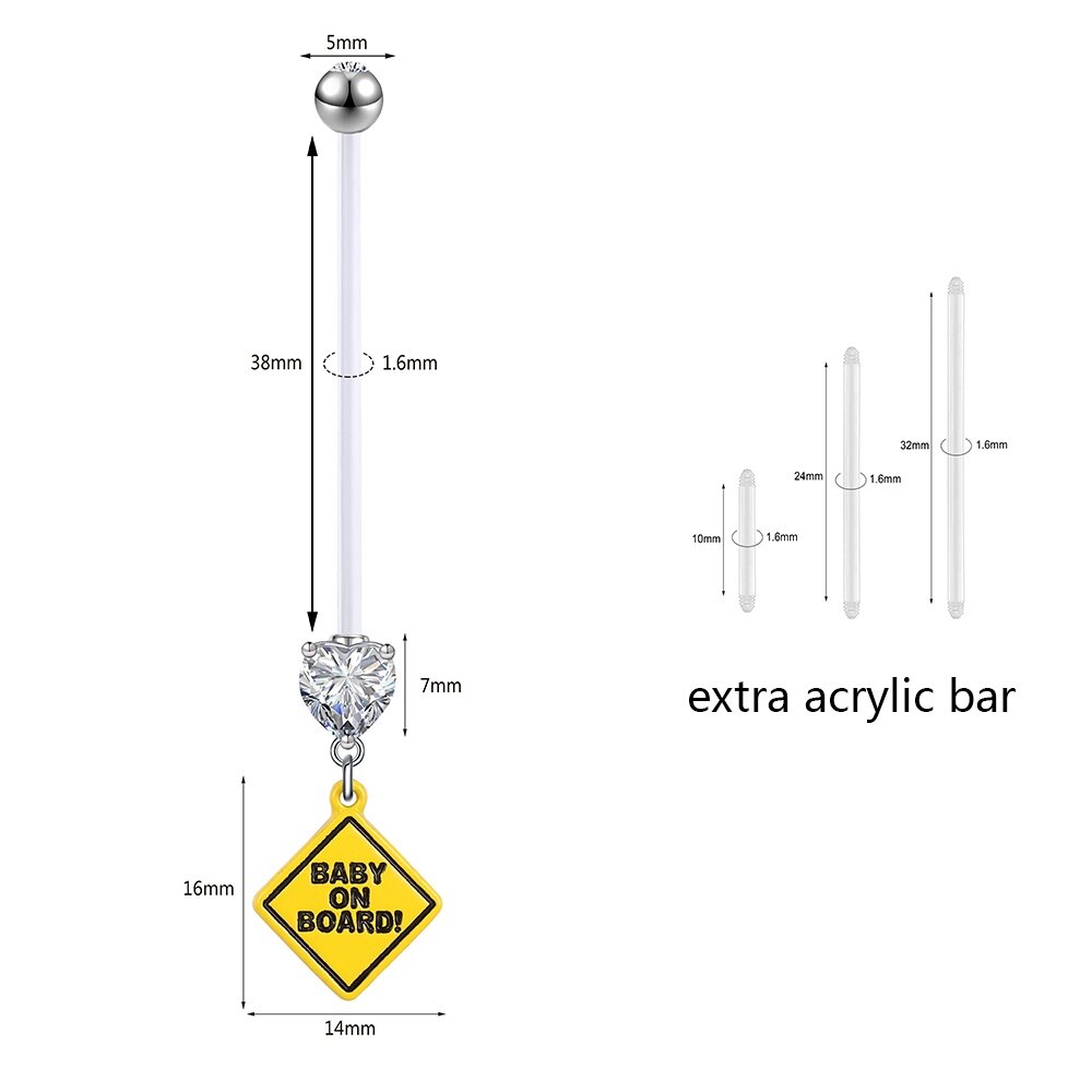 1 Pc 14G 10/24/32/38mm Charming Pregnant Belly Button Rings Crystal Baby Feets Navel Flexible Piercings Navel Accessories