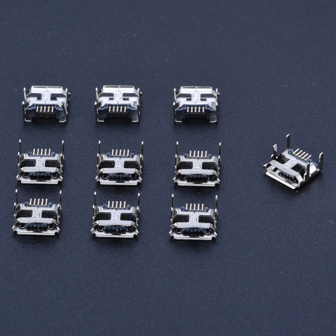 BOKALI 10 Cái Ổ Cắm Micro USB Loại B 5 Chân Cái Đầu Nối Hàn 4 Chân Đứng