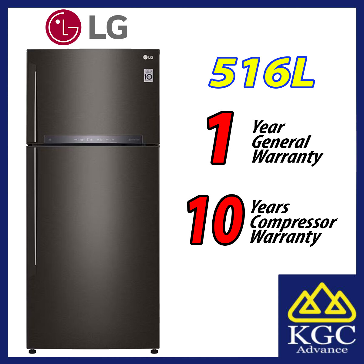 (Free Shipping) LG 516L Top Freezer Fridge GNH602HXHM in Black Steel