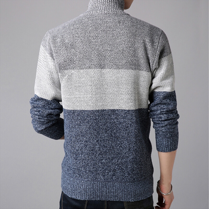 Áo Cardigan Cao Cổ Cho Nam FAVOCENT, Áo Len Đan Chắp Vá, Dáng Ôm