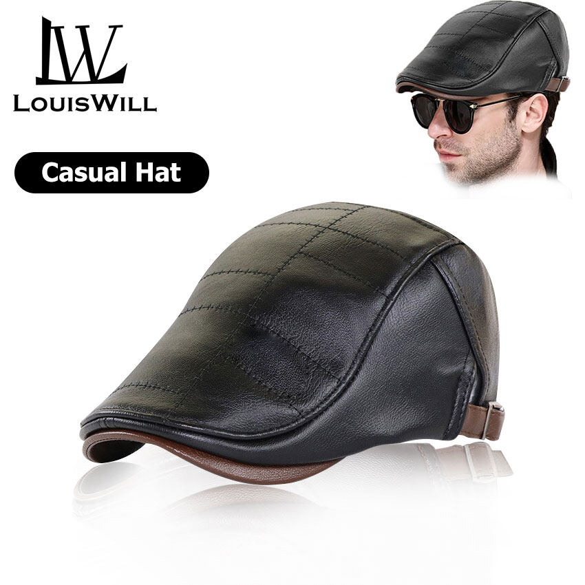 Foetest PU Leather Brim Beret Cap - Flat Peak Hat For Men & Women | Casual Sun Hat For Outdoor, Travel, Cosplay