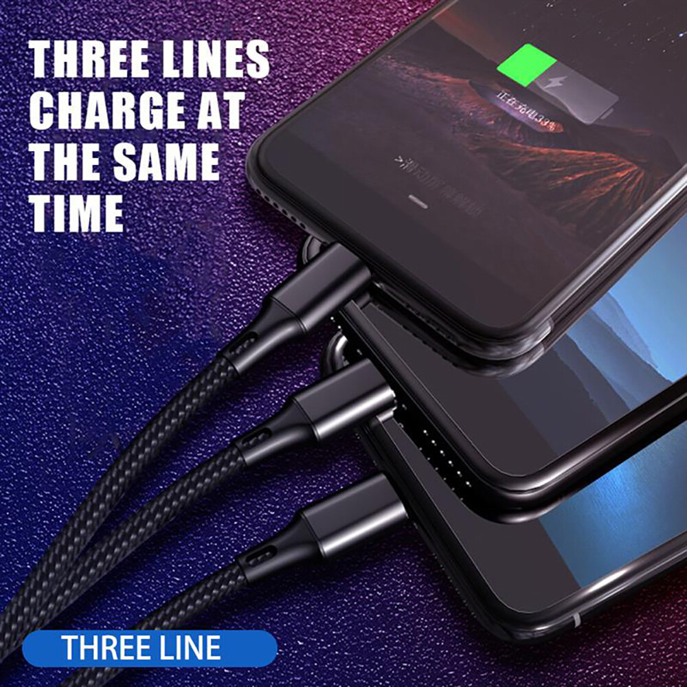 BOKEWU 3 In 1 USB Cable 8 Pin Micro USB Type C Fast Charging Cable for Android iPhone