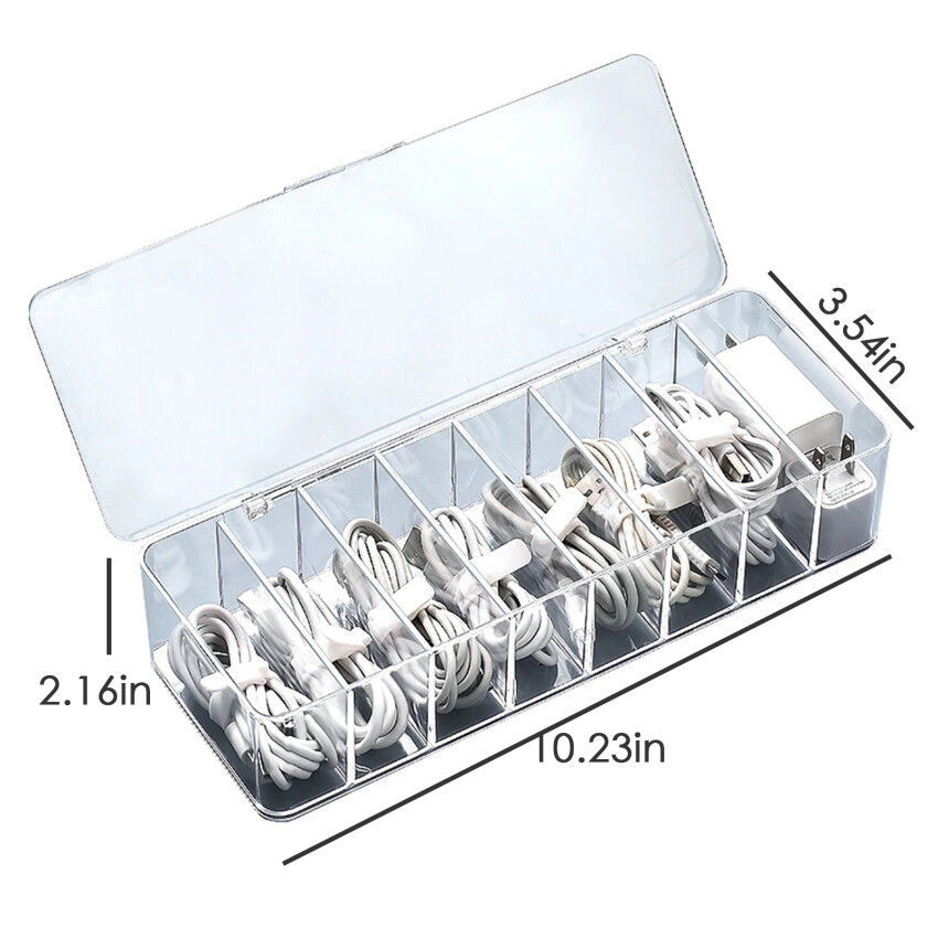 8 Compartments With Lid Dustproof Storage Cable Management Box Finishing Box Desktop Data Cable Storage Box Cosmetic Storage Box Office Supplies Management