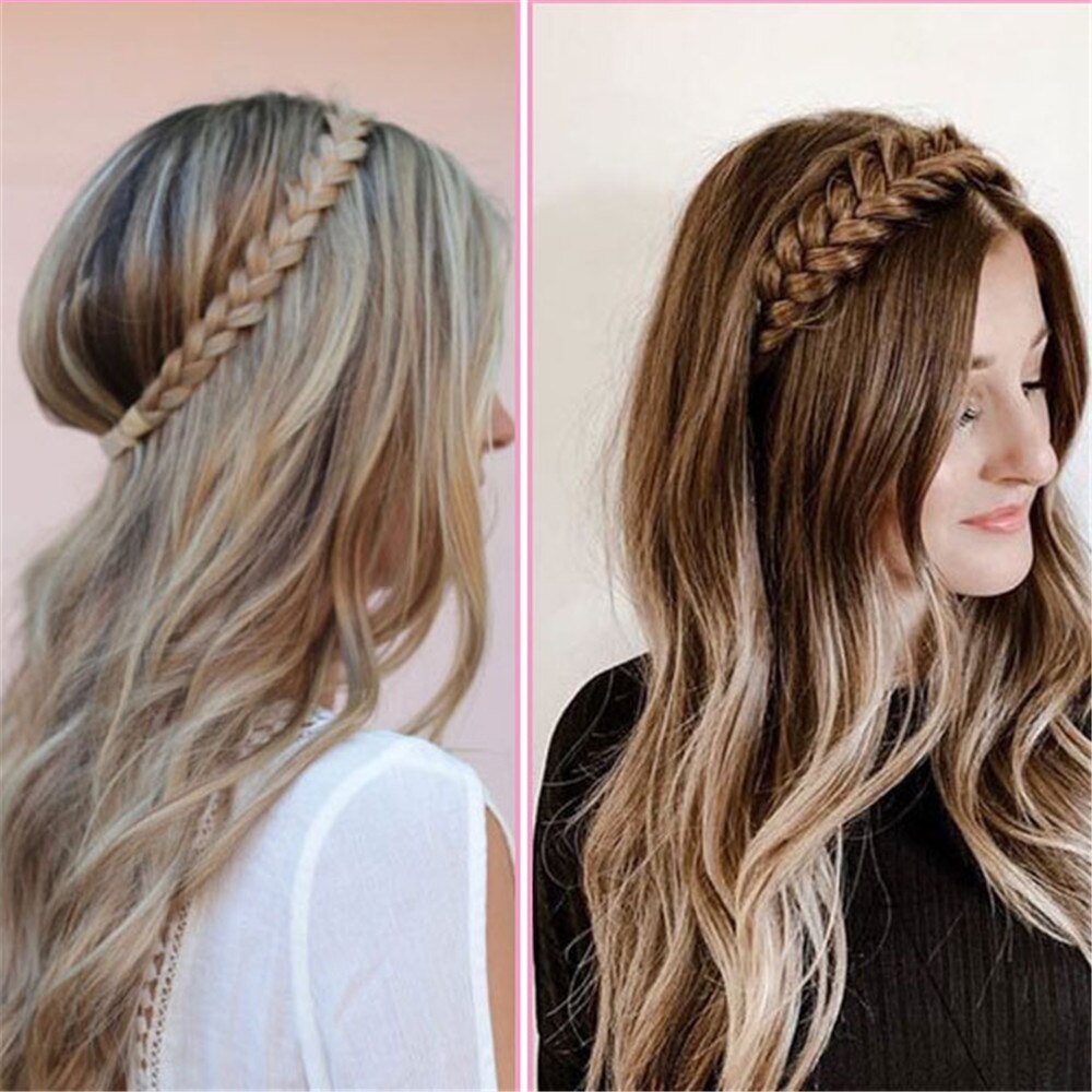 sanhe 1 Piece Hand-woven Five-strand Wig Braids Women Girl Bohemian Black Headband Hair Accessories