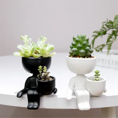 Mini Cute Pot Ceramic Character Flower Pot Succulents Plant Pot Abstract Flower Pot Home Desktop Vase Micro Landscape DecorFHP00001
