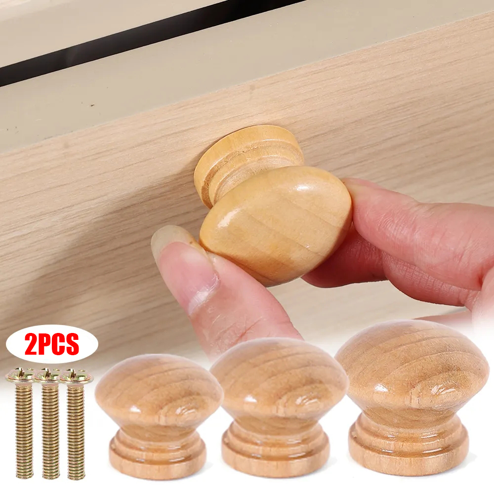 Polocat 1/2 cái núm ngăn kéo tủ quần áo tủ gỗ tự nhiên hình tròn cán bằng gỗ tay kéo cửa tay cầm nhà bếp đồ ngũ kim đồ nội thất 3 kích cỡ