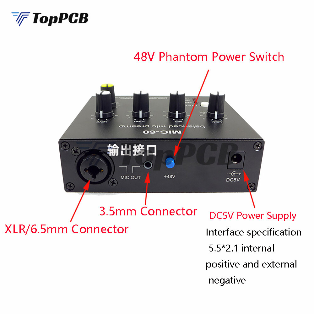 Cân bằng Micro điện động khuếch đại âm nhạc Bộ khuếch đại âm thanh MIC-60 với 48V Nguồn Phantom
