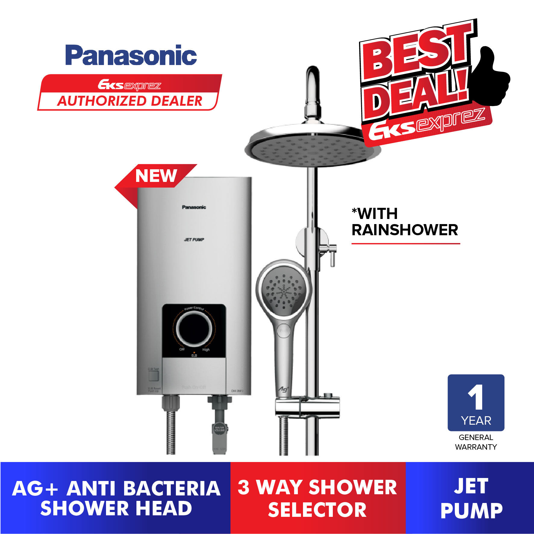 Panasonic Water Heater (Jet Pump) - DH-3NP2MS / DH-3NP2MSR (with Rain Shower)  | Lazada
