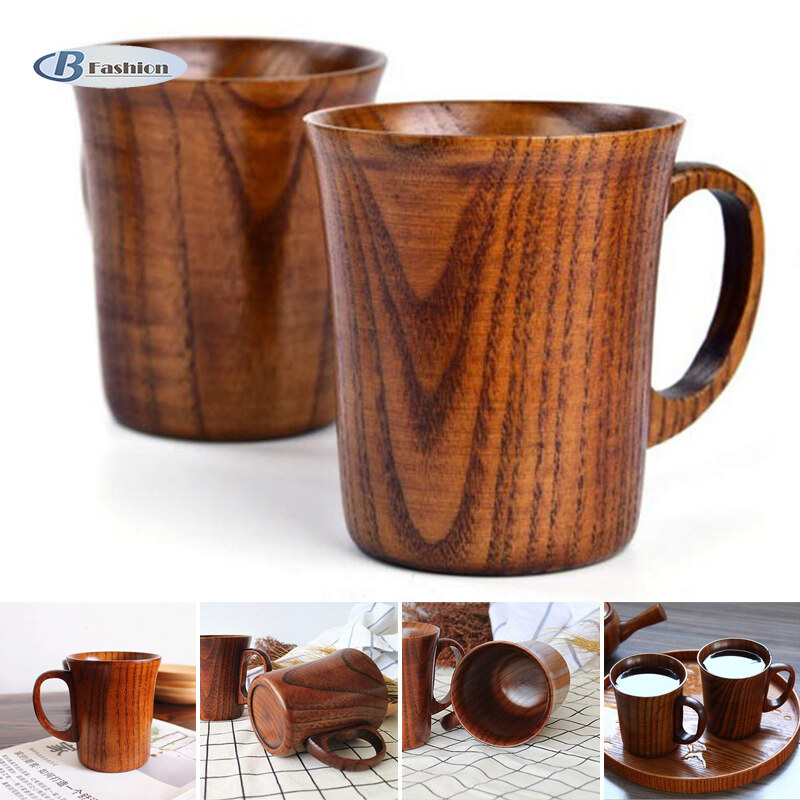 B-F Solid Jujube Mug Wooden Coffee Beer Mugs Wood Cup Handmade Tea Cup with Handle