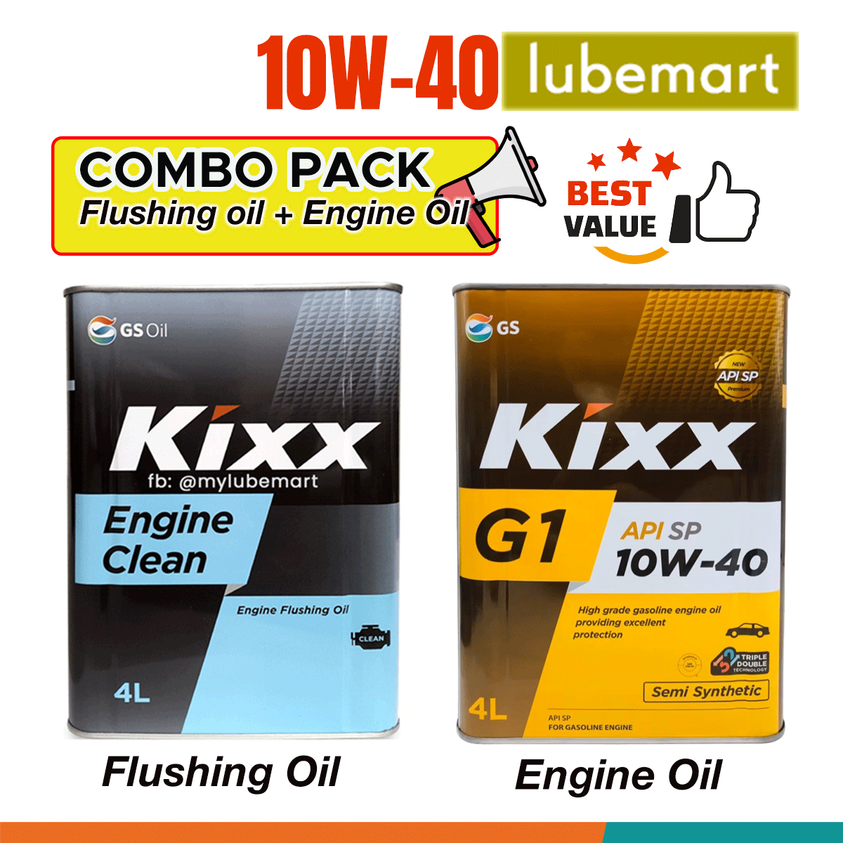 PACK] KIXX G1 10W40 Semi Synthetic Engine Oil API SP 4L and KIXX